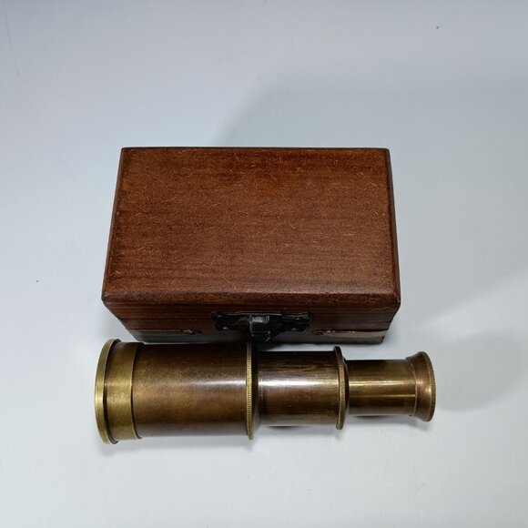 Antique Brass & Glass Mini Telescope w/Wooden Box, Hand Made - Picture 10 of 10